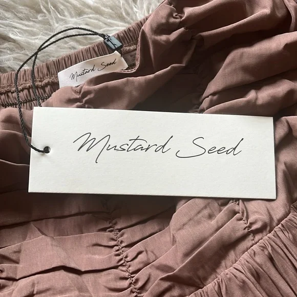 NWT Mustard Seed 'Latte' ruched pleated tiered 3/4 sleeve dress size S - Picture 7 of 8